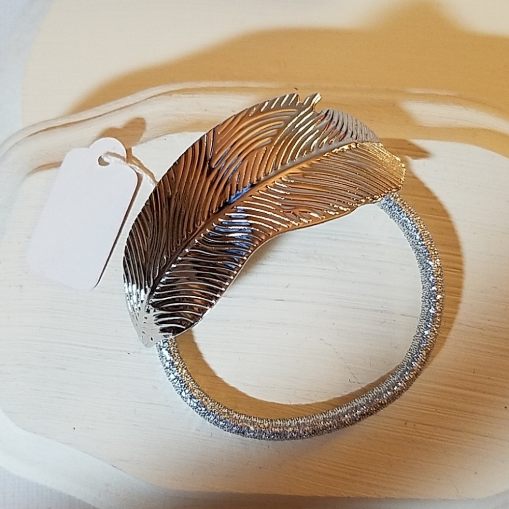 Silver Leaf Ponytail Holder